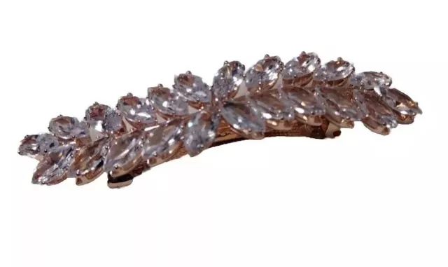 Rose Gold Crystal Curved Flower Barrette, Rhinestone Alligator Hair Jewelry Clip