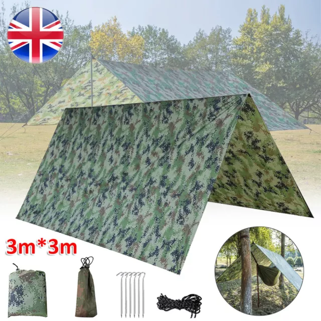 3mx3m Camping Tarp Tent Hammock Rain Fly Waterproof Shelter Outdoor Hiking Mat