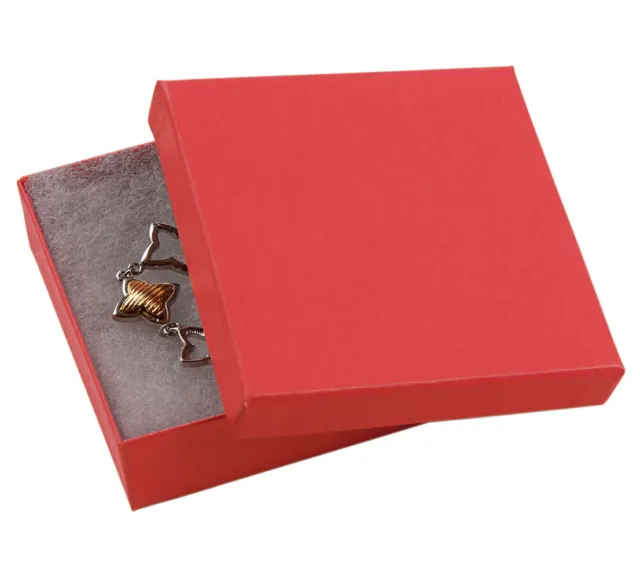 3 ½ x 3 ½ x 1 inch Cotton Filled Red Jewelry Boxes - Pack of 100