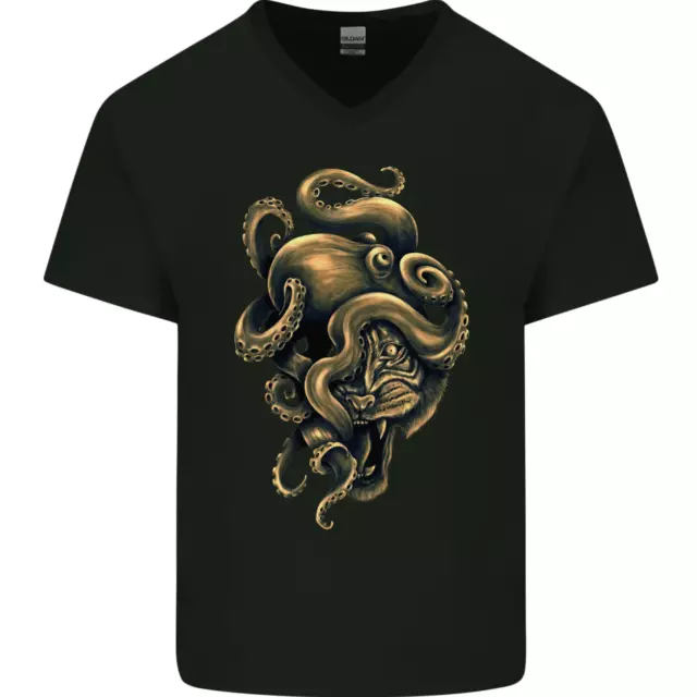 T-shirt da uomo Octiger Octopus Kraken Cthulhu Tiger collo a V cotone