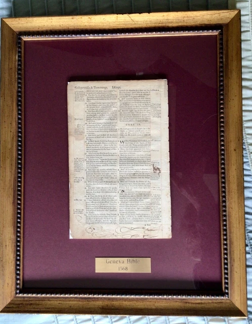Illuminated Page from 1568 Geneva Bible with COA, Framed