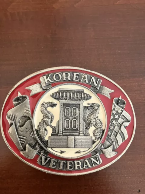 VINTAGE KOREAN WAR Conflict Veteran 1950s Belt Buckle Oval 3” Enamel ...