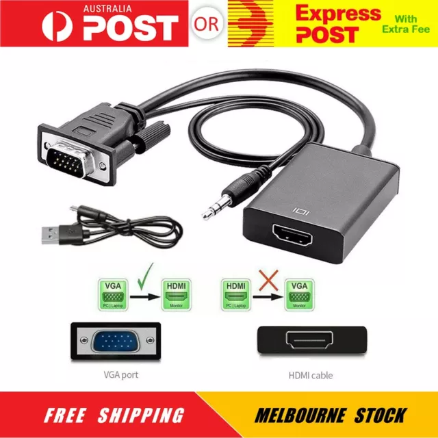 VGA Male to HDMI Female Converter Adapter 1080P Stereo Audio Output New