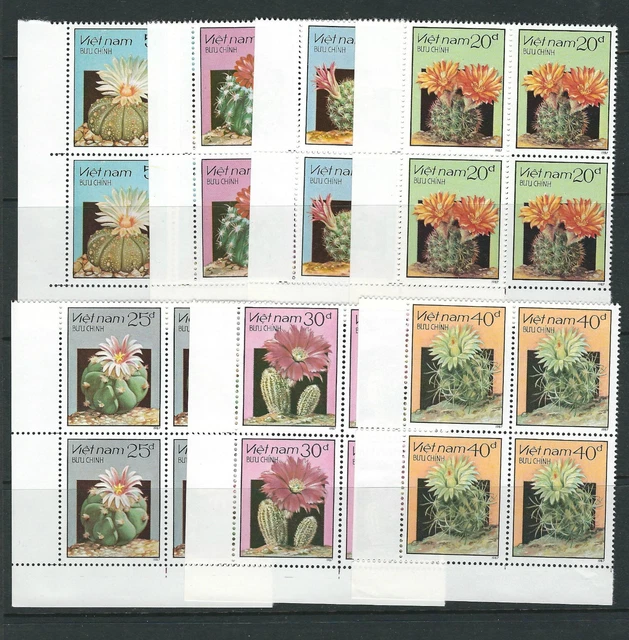 VIETNAM (NORTH) 1987 CACTUS complete set in VF MNH margin blocks of 4