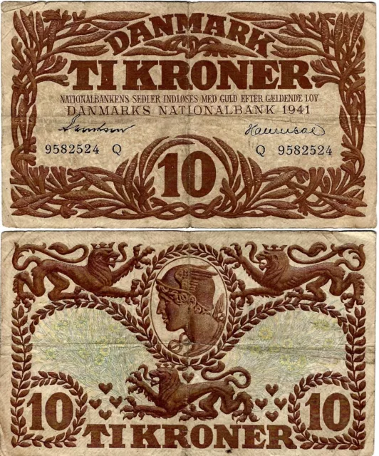 Dänemark Banknote 10 Kroner 1941 Series Q Danmarks Nationalbank P-31i(3)