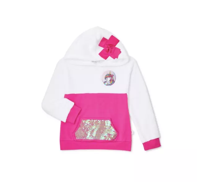 Jojo Siwa Rainbow Unicorn 3D Sequin Faux Fur & Bow Hoodie Girls XS (4/5)