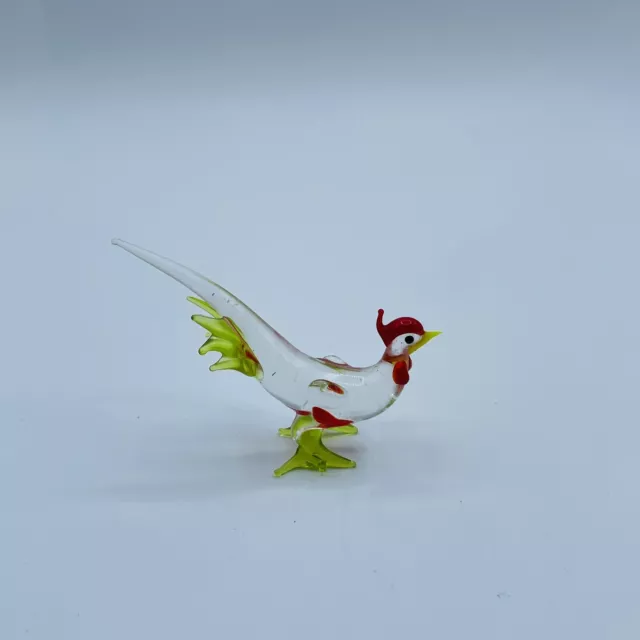 Hand Blown Spun Glass Art Figurine Pheasant Rooster Bird Miniature Sculpture