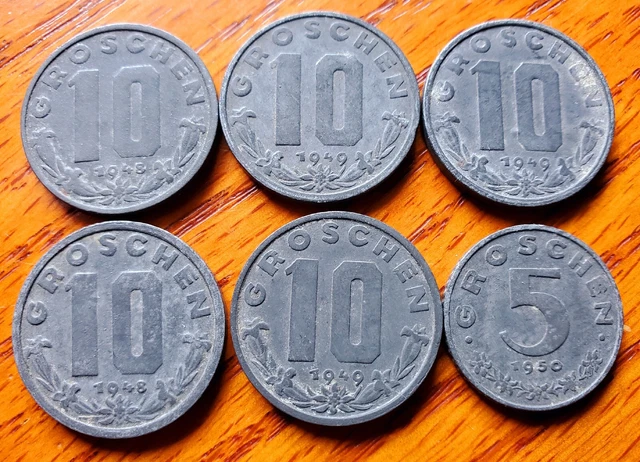 Austria Post-WWII 6-Coin Lot 5 and 10 Groschen World Coins