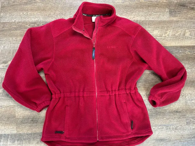 LL Bean Women’s Fleece Jacket Elastic Waist Full Zip Size Medium Red Made In USA