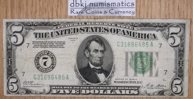 1928 A $5 Federal Reserve Note FRN - Chicago - Fr1951G - VF - Very Fine