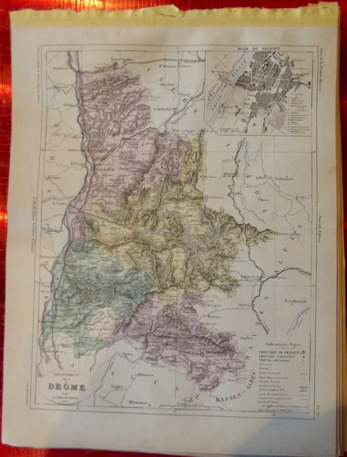 Old Map 1900 France Département de la Drôme Montélimar Die Valence Nyons Isère