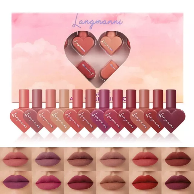 12PCS/Set Long Lasting Lip Gloss Glazed Matte Beauty Liquid Lipstick Lip Make-up