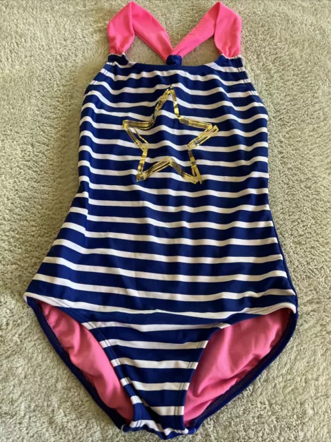 Circo Girls Blue White Striped Gold Star Pink Straps One Piece Swimsuit 7-8