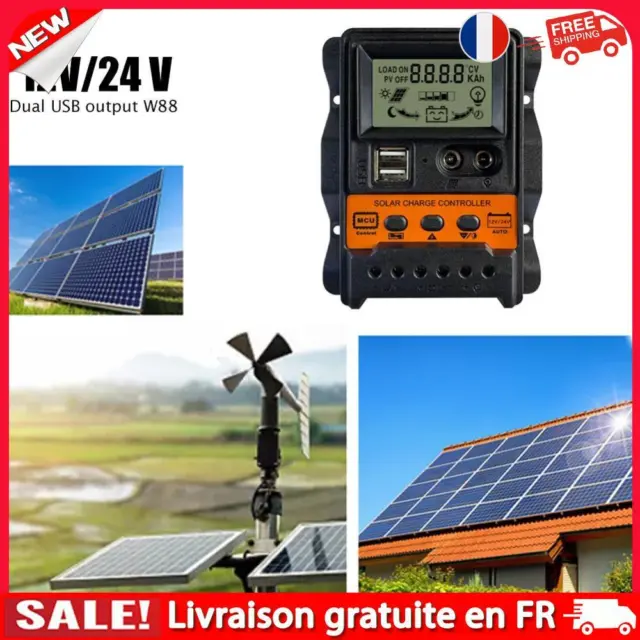 fr Dual USB LCD Solar Charge Controller 12V 24V Solar Panel Regulator (10A)