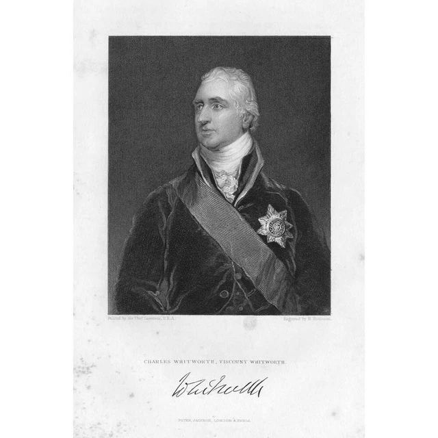 VISCOUNT CHARLES WHITWORTH British Diplomat & Politician - Antique Print c1850