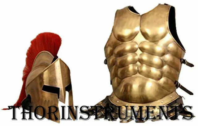 Muscle Jacket With Armor Spartan Helmet Brass Halloween Medieval Costume