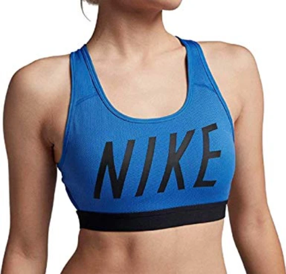 Nike Classico Logo Donna Medio Sostegno SPORTS Reggiseno Drifit Blu Reale / Nero