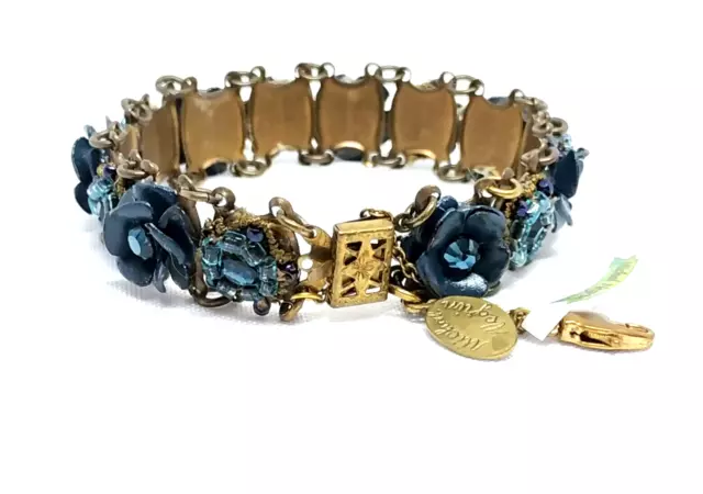 Unique Michal Negrin Blue Flowers Crystal Beautiful Bracelet #44# 2