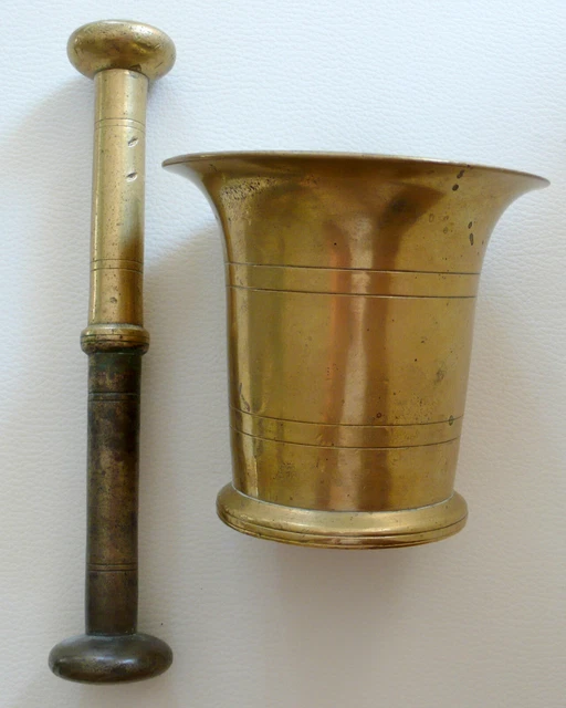 Antiker Bronze Mörser mit Pistill, ca. Ende 19. Jahrhundert