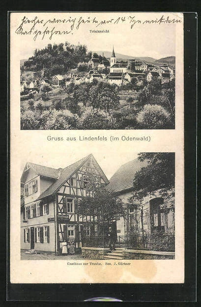 AK Lindenfels / Odenwald, Gasthaus zur Traube, Totalansicht vom Ort 1915