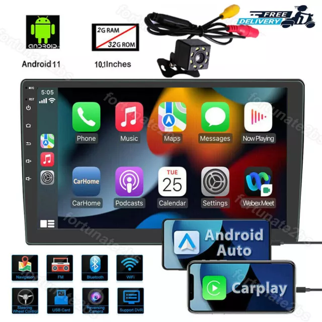 Android 11 Double Din 10.1" Car Stereo Apple CarPlay Auto Radio GPS Navi WiFi FM