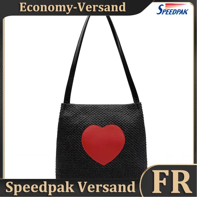 Summer Love Straw Woven Handbags Women Knitted Bucket Shoulder Bag (Black) Hot
