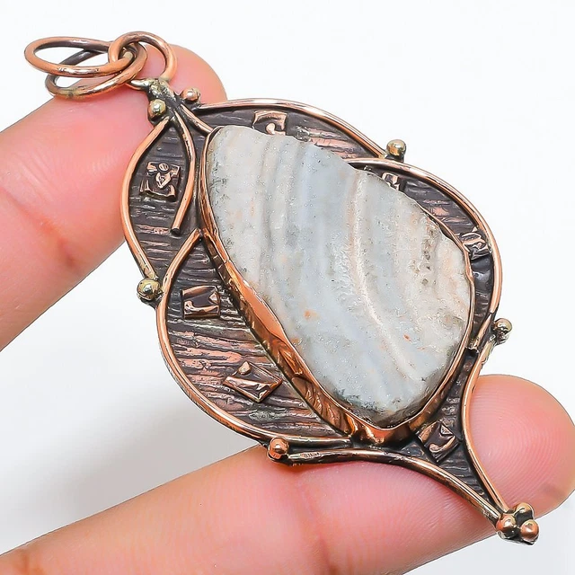 Desert Rose Druzy Gemstone Handmade Ethnic Copper Jewelry Pendant 3.07"
