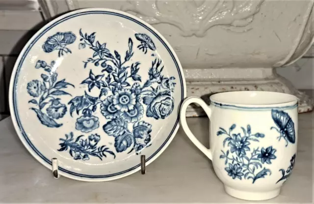 Rare First Period Worcester 'Three Flowers' Pattern Cup and Saucer C 1775+