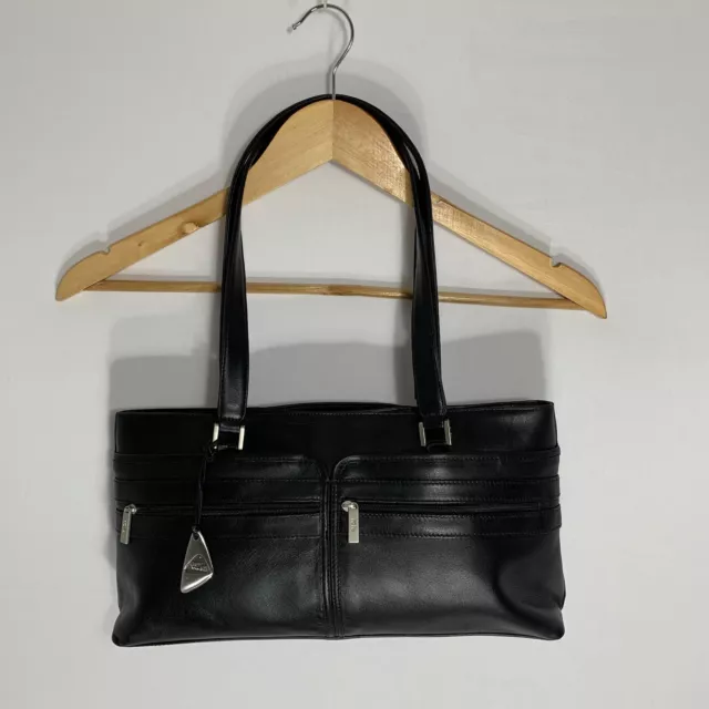 Tula Schultertasche Handtasche schwarz Echtleder Reißverschluss Taschen