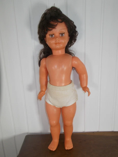 Grande Poupée ELVE Années 60 – 66 Cm, Cheveux Longs Bruns, Poupon Vintage