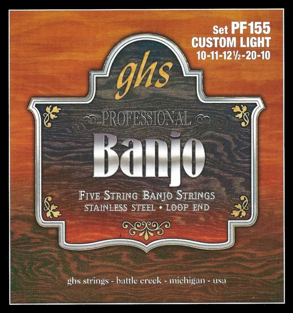 Ghs 5 String 10-20w Custom Light Stainless Steel Loop End Banjo Strings PF155