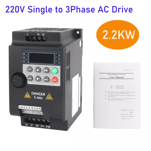 2.2KW 3HP 220V Variable Frequency Drive Inverter Converter VFD Single To 3 Phase