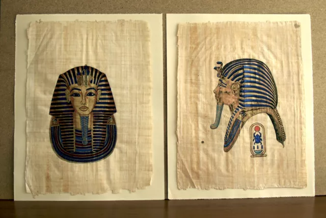Pergamena - papiro - maschera Tutankhamon provenienza Egitto coppia cm 46 x 33 2