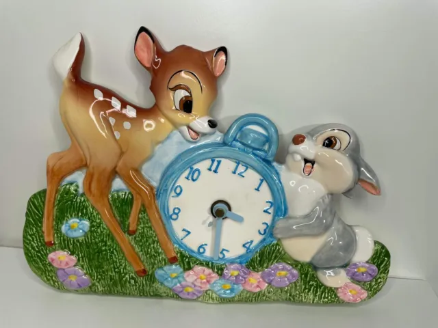 SCHMID WALT DISNEY’S Bambi & Thumper Ceramic Hand Painted Wall Clock Rare