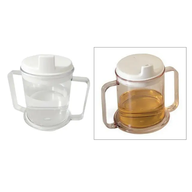 Wide Base Two Handled Mug with Lid 10oz Sippy Cup Mug   Drinking Aid