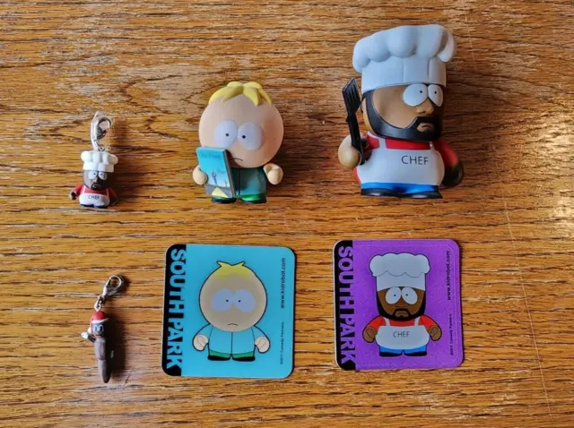 kidrobot South Park Lot of 4 Chef Butters Mr. Hanky zipper pulls with sticker