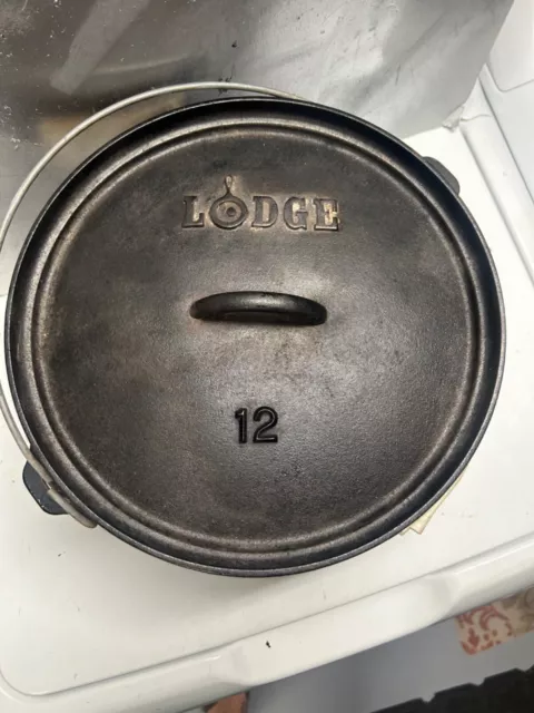 ✨ Vintage Lodge #12 CO D USA Cast Iron Pot Camp Dutch Oven 3 Footed w/Lid 20.5lb