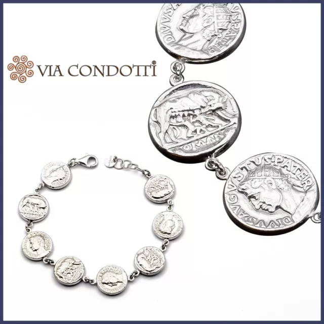 Bracciale moneta in argento 925 da donna rodiato braccialetto con monete romane