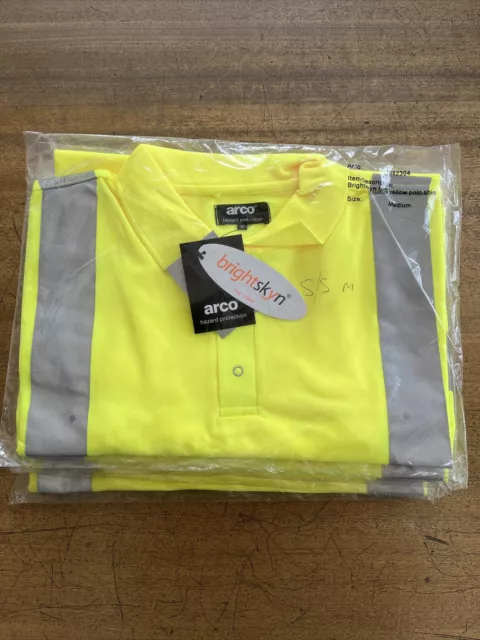 ARCO hazard Protection short sleeve YELLOW hi-vis Polo Shirt Size MEDIUM
