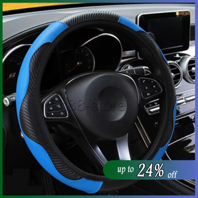 Car Auto Steering Wheel Cover Carbon Fibre Breathable Anti-slip Protector Blue
