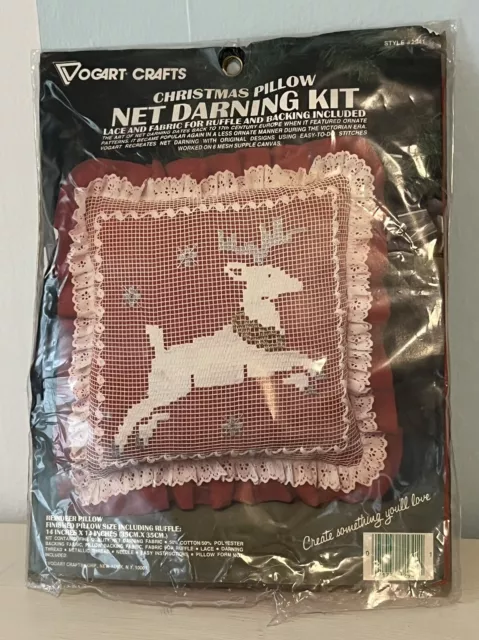 Vogart Crafts Net Darning Kit Christmas Reindeer Pillow 14" x 14" Open Package