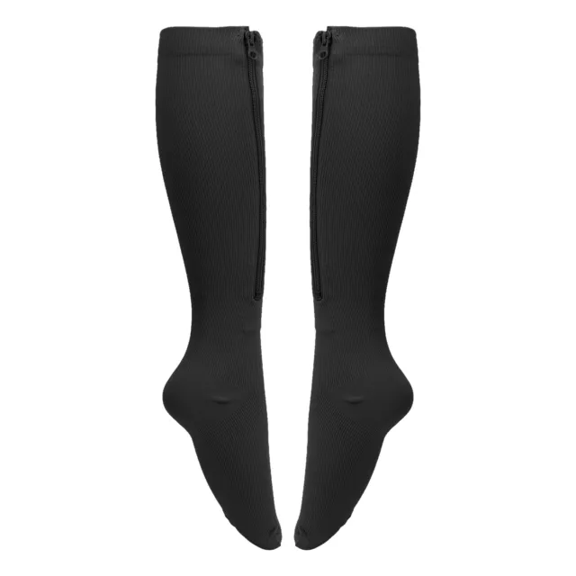 (BLACK L/XL)1 PAIR 15‑20mmHg Closed Toe Zipper Compression Socks Women ...