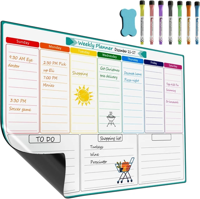 WEEKLY PLANNER WHITEBOARD A3 Whiteboard for Fridge Dry Wipe