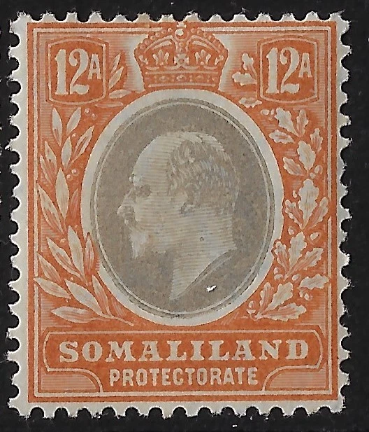 Somaliland Protectorate 1905 KEVII, 12 A .SG53a/Sc48. Black & orange brown (a635