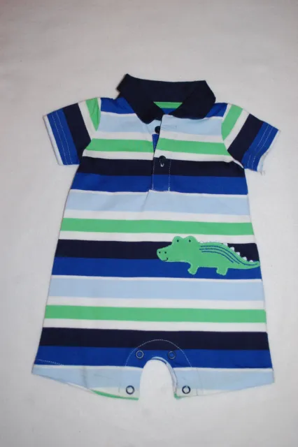 Baby Boys BLUE GREEN STRIPED SHORTS ROMPER Polo Shirt ALLIGATOR Carters SIZE NB