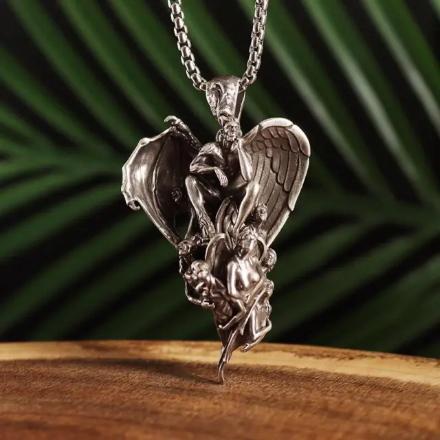 Unique Devil and Seraphim Angel Pendant Son of God Gabriel Necklace Jewelry Chai