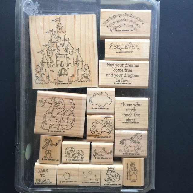 Stampin Up Dreams And Dragons 17 pc wood mount rubber stamp set NEW