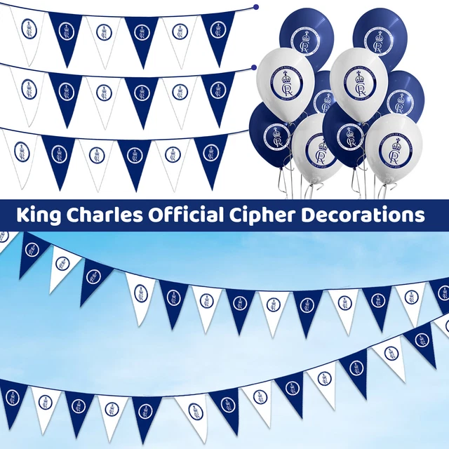 King Charles III Coronación Decoración Triángulo Guirnalda Pancarta Globos Látex