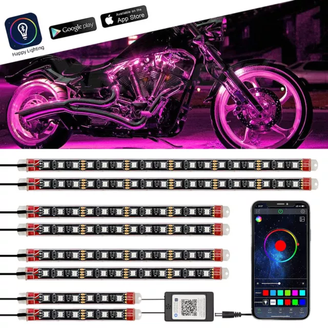 8X Bluetooth Moto LED RGB Luce sotto Glow Neon Strisce APP Telecomando