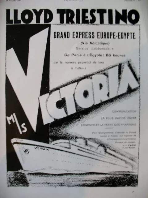Publicite De Presse Tourisme Lloyd Triestino Adriatique Paquebot Victoria 1931
